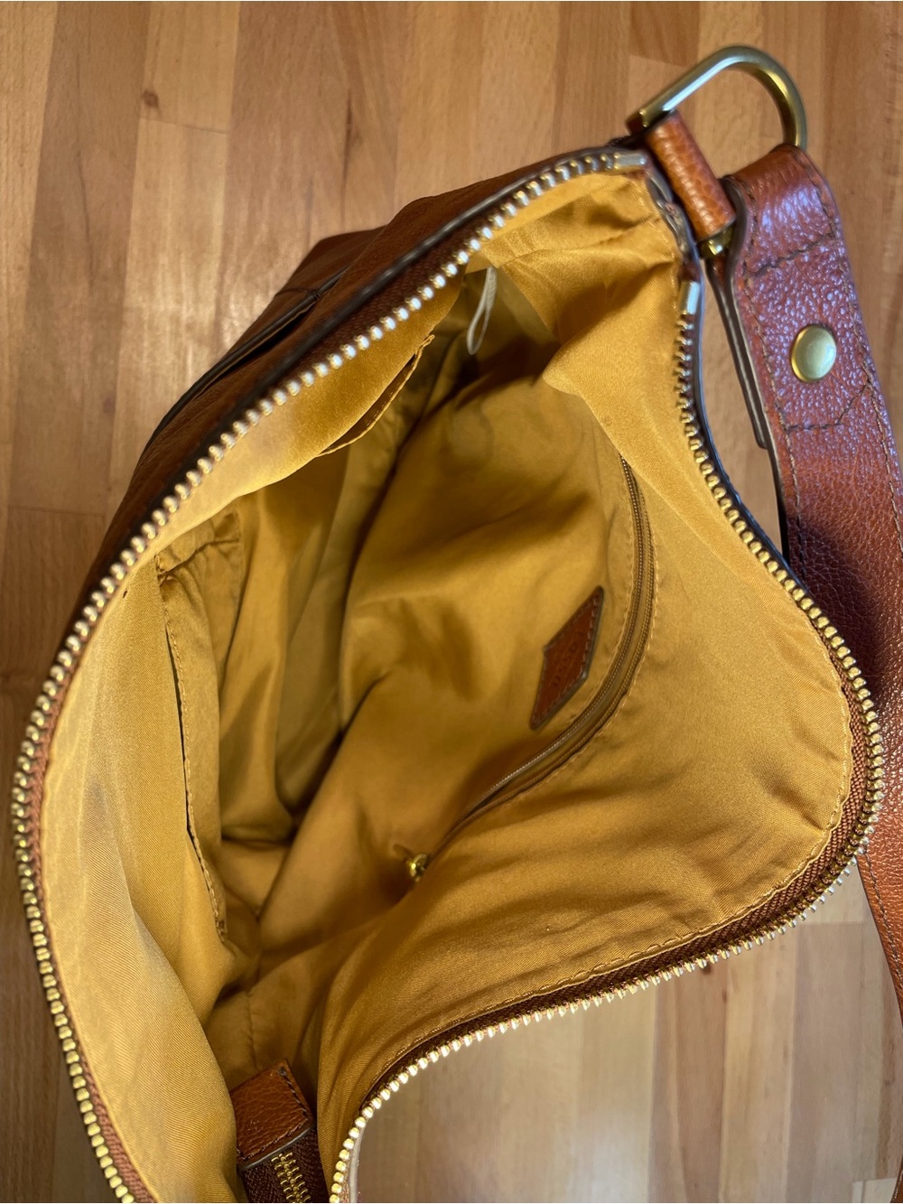 Fossil Chestnut Brown Leather Shoulder Bag with Tassel Zip - Picture 5 of 11